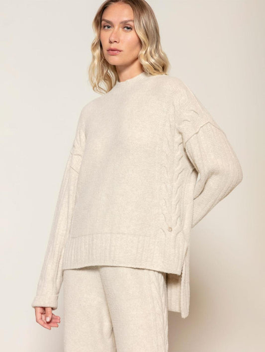 Blusa alongada com detalhe em trança e canelado Biamar